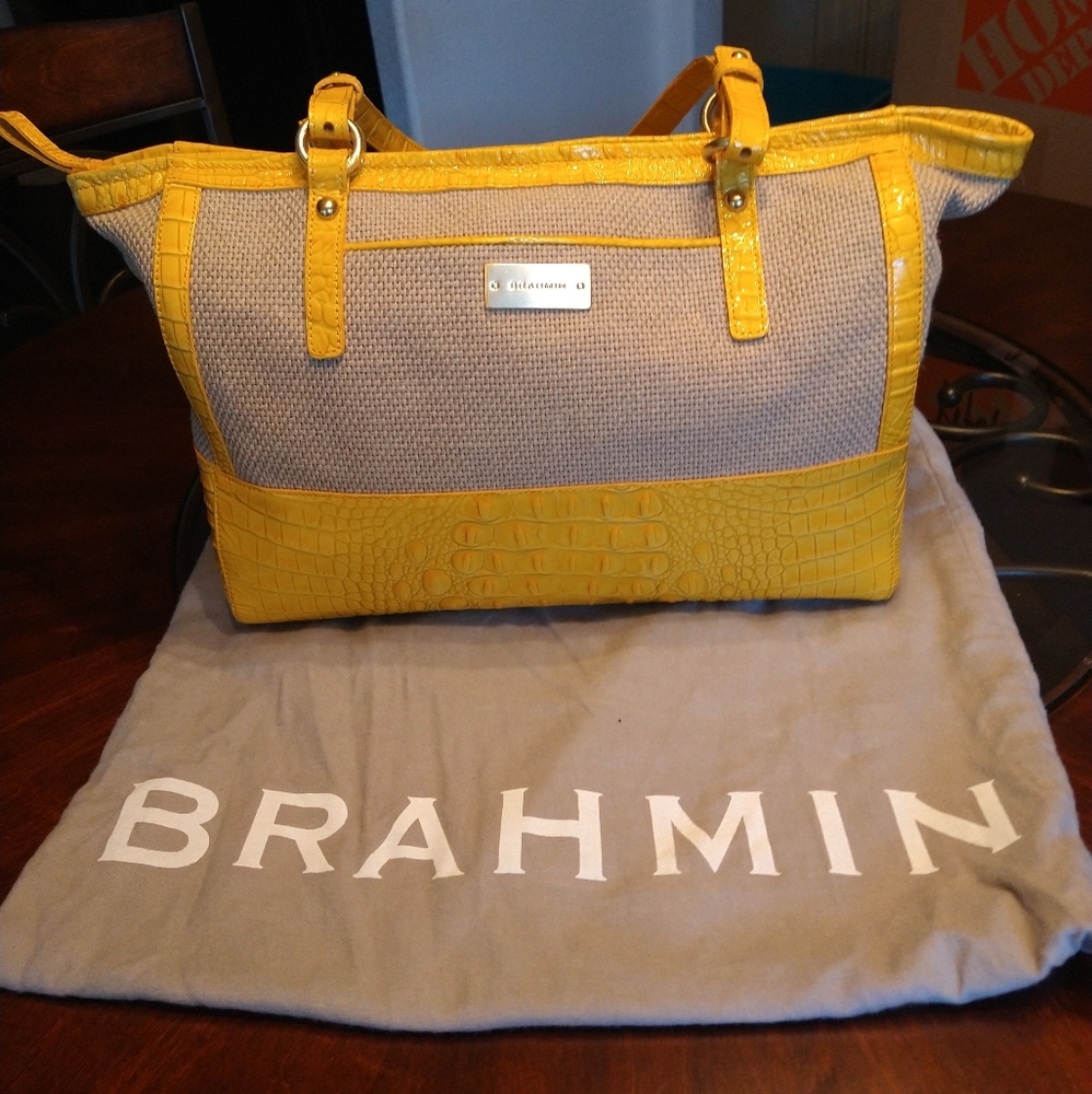 Brahmin Yellow Croc & Tan Canzas Medium Purse
